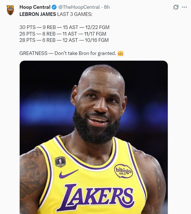 41岁詹姆斯单核带队创纪录 球员数据领跑全场